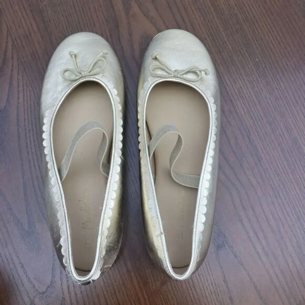 MiniBoden Ballet Flat Shoes Girls 5.5 / 38 Gold Leather Comfort Slip‎ On C1490